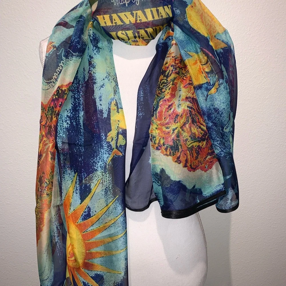 COPY -RARE BOHO Hawaiian Map Chiffon Sarong - Picture 5 of 8